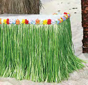 luau decorations, hula skirts, games